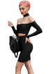 Sexy Black Choker Cut out Off Shoulder Long Sleeves Bandage Dress